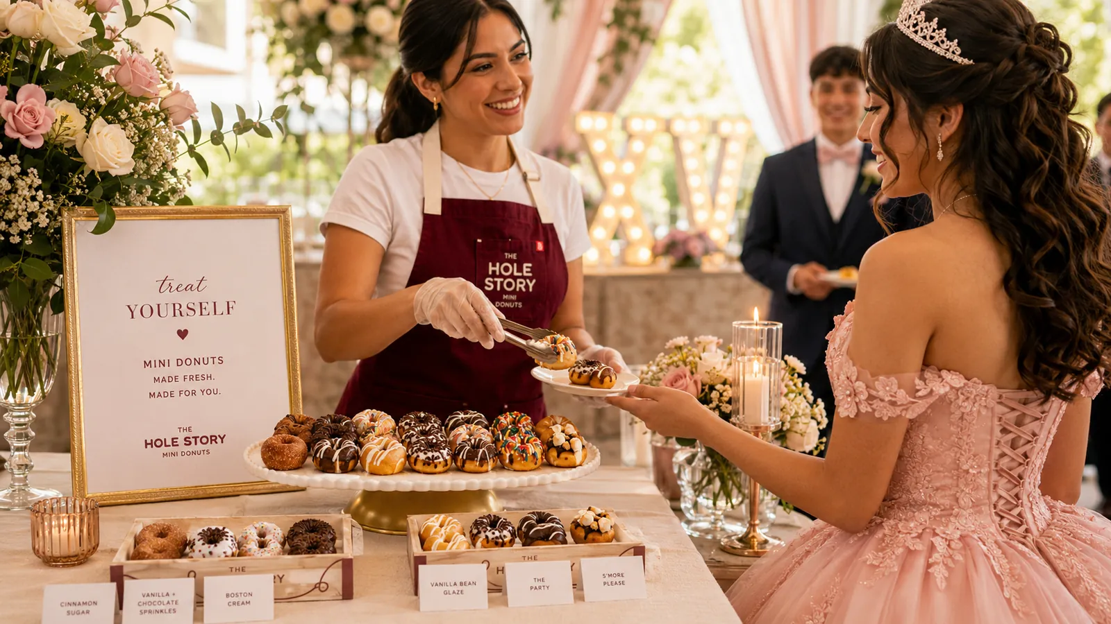 Mini donut dessert station at an Oklahoma City quinceañera
