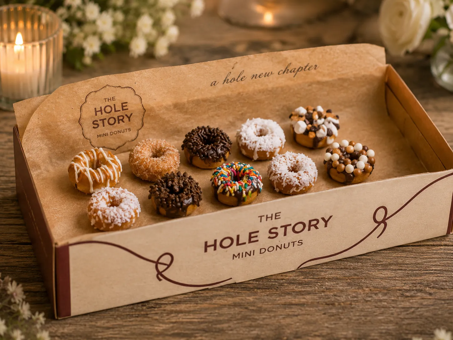 Branded box of mini donuts at an OKC office celebration