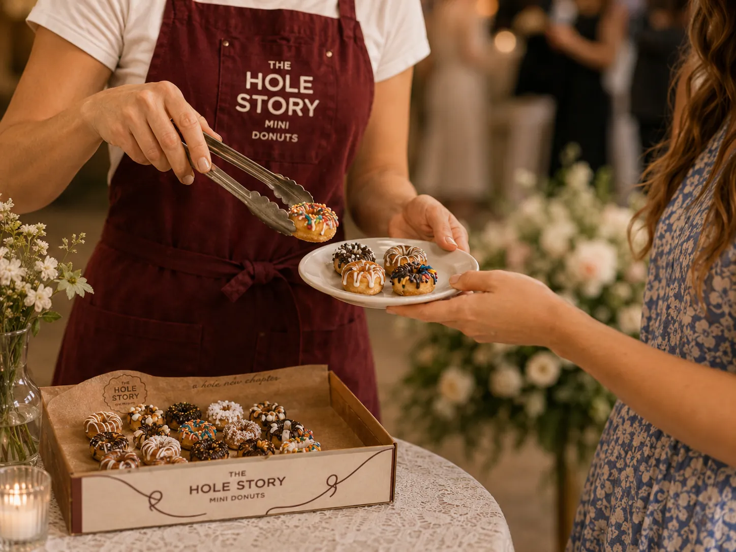 The Hole Story team serving fresh mini donuts at an OKC event
